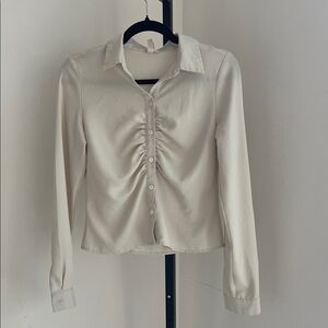Only Cream Ruched Button-Down Shirt